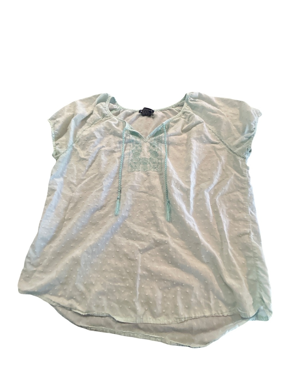 Architect Swiss Dot Embroidered Peasant Blouse XL Mint Green Boho